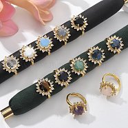 Sunflower Natural & Synthetic Gemstone Finger Rings, Golden Tone Brass Rhinestone Cuff Rings, Rack Plating, Long-Lasting Plated, Lead Free & Cadmium Free, Sunflower: 19x19mm, Inner Diameter: 17mm(RJEW-B113-03G)