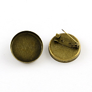 Flat Round Tray Brass Brooch Findings for DIY Brooch Making, with Iron Pins, Antique Bronze, Tray: 25mm, 26mm(X-MAK-Q001-025AB)