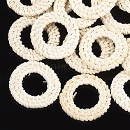 Handmade Reed Cane/Rattan Woven Linking Rings, For Making Straw Earrings and Necklaces,  Ring, Lemon Chiffon, 37~43x4~5mm, Inner Diameter: 19~24mm(WOVE-T005-06B)