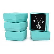 Cardboard Gift Box Jewelry Set Boxes, for Necklace, Ring, with Black Sponge Inside, Square, Medium Turquoise, 7.5x7.5x3.5cm(CBOX-F004-02A)