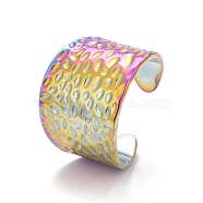 Ion Plating(IP) Rainbow Color 304 Stainless Steel Open Cuff Ring, Textured Wide Band Ring for Women, US Size 9(18.9mm)(RJEW-C025-27M)