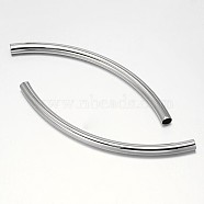 Curved Rack Plating Brass Tube Beads, Platinum, 86~90x5mm, Hole: 4mm(KK-L104-01P)