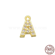 Real 18K Gold Plated 925 Sterling Silver Micro Pave Clear Cubic Zirconia Charms, Initial Letter, Letter A, 8.5x6x1mm, Hole: 0.9mm(STER-P054-10G-A)