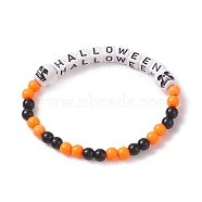 Halloween Theme Acrylic Beaded Stretch Bracelets, Skull Bead Bracelet for Kids, Orange, Inner Diameter: 1-7/8 inch(4.85cm)(BJEW-JB09193-02)