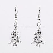 Alloy Dangle Earrings, Christmas Tree, Antique Silver, 41mm, 26x14x2.5mm, Pin: 0.6mm(EJEW-JE02381-05)