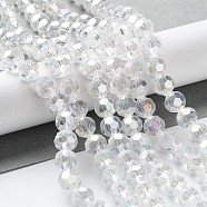 Electroplate Glass Beads Strands, AB Color Plated, Faceted(32 Facets), Round, Clear AB, 8x7mm, Hole: 1mm, 72pcs/strand, 21.2 inch(EGLA-R016-8mm-25)
