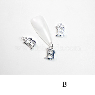 Alloy Rhinestone Cabochons, Nail Art Decoration Accessories, with Jump Ring, Letter, Platinum, Letter.B, 11~14x5~12mm(MRMJ-T056-93P-B)