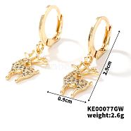 Elegant Vintage Copper Hoop Earrings with Geometric Zircon Stones, Golden, Deer, 29x9mm(IN0853-5)