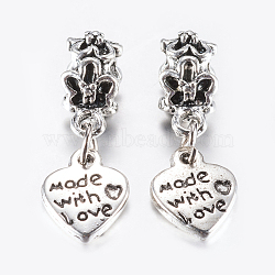 15Pcs Tibetan Style Alloy European Dangle Charms, Large Hole Pendants, Heart, Antique Silver, 27mm, Pendant: 12x10x2mm, Hole: 5mm(MPDL-ZF0001-08)