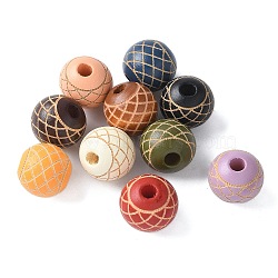 Wood Beads, Round with Mesh Pattern, Mixed Color, 16x15mm, Hole: 4.5mm(WOOD-M016-02B)