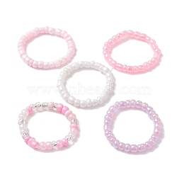 5Pcs 5 Color Glass Seed Beaded Stretch Finger Rings, Stackable Rings, Mixed Color, Inner Diameter: 20mm, 1Pc/color(RJEW-JR00665)