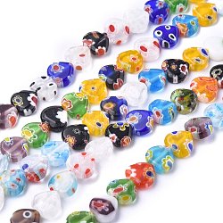Heart Handmade Millefiori Glass Beads Strands, Mixed Color, 8x8x3mm, Hole: 0.5mm, about 48pcs/strand, 13.7 inch(LK-R004-65)