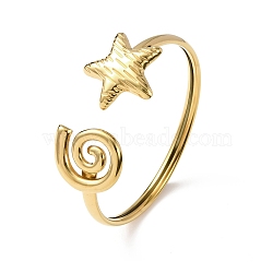 Ocean Theme 304 Stainless Steel Cuff Bangles, Terminal Bangles for Women, Golden, Star, Inner Diameter: 2.13 inch(5.4cm)x2.36 inch(6cm)(BJEW-T026-01G-05)
