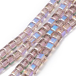 Transparent Electroplate Glass Beads Strands, Faceted, Cube, AB Color Plated, Medium Orchid, 7x7x7mm, Hole: 1.2mm, about 99~100pcs/strand, 27.17~27.95 inch(69~71cm)(EGLA-F155-HR01)