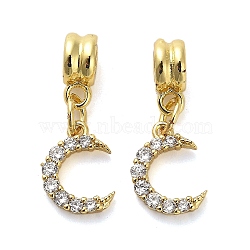 Rack Plating Brass Micro Pave Cubic Zirconia Charms, Long-Lasting Plated, Lead Free & Cadmium Free, Moon, Real 18K Gold Plated, 23mm, Hole: 3.5mm(KK-S398-01A)