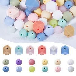 132Pcs 18 Styles Silicone Beads, Chewing Beads For Teethers, DIY Nursing Necklaces Making, Round & Hexagon, Mixed Color, 12~17x12~17x11.5~17mm, Hole: 2~2.5mm(SIL-SC0001-34)
