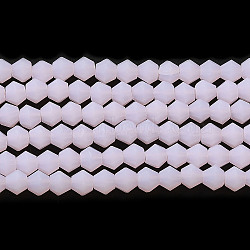 Imitation Jade Frosted Glass Bead Strands, Faceted, Bicone, Pearl Pink, 2.9~3.3x2.5mm, Hole: 0.7mm, about 145~150pcs/strand, 16.34~16.54 inch(41.5~42cm)(EGLA-A039-J2mm-MD02)