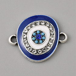 Alloy Enamel Evil Eye Connector Charms, with Crystal Rhinestones, Antique Silver, Curved Flat Round, Medium Blue, 17x20x3mm,Hole:1.60mm(FIND-TAC0017-02D)