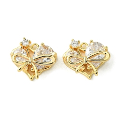 Brass Pendants, with Glass, Heart with Bowkont Charms, Real 18K Gold Plated, 16.5x12x4mm, Hole: 1.2mm(KK-D092-03G)