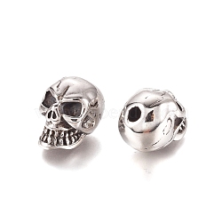 Halloween 304 Stainless Steel Beads, Skull Head, Antique Silver, 12.5x10.5x15mm, Hole: 2.8mm(X-STAS-D175-23AS)