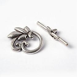Leaf Tibetan Style Alloy Toggle Clasps, Lead Free and Cadmium Free, Leaf, Antique Silver, Leaf: 19x24mm, Bar: 5.5x29.5mm, Hole: 1.6mm(LF0676Y)