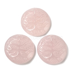 Natural Rose Quartz Pendants, Flat Round Charms with Engraved Tree of Life, 35~37x7.5~9.5mm, Hole: 1.5mm(G-C091-03G)