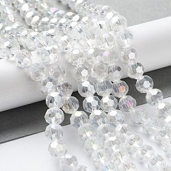 Electroplate Glass Beads Strands, AB Color Plated, Faceted(32 Facets), Round, Clear AB, 8x7mm, Hole: 1mm, about 65~67pcs/strand, 49~50cm(EGLA-R016-8mm-25)