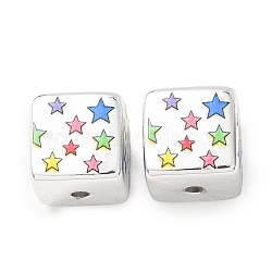Printed Plating Acrylic Beads, Cube, Silver Plated, Colorful, Star, 14x14x14mm, Hole: 2.5mm(AC-CBA655C-17G)