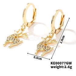 Elegant Vintage Copper Hoop Earrings with Geometric Zircon Stones, Golden, Deer, 29x9mm(IN0853-5)