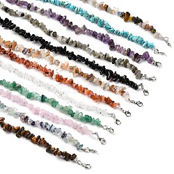 12Pcs 12 Styles Mixed Gemstone Chip Beaded Necklaces for Women, with Stainless Steel Extender, Mixed Color, 16.14~16.73 inch(41~42.5cm), 1pc/style(G-B122-04)