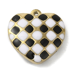 304 Stainless Steel Enamel Pendants, Real 18K Gold Plated, Heart with Tartan Charm, White, 15.5x15.5x4.5mm, Hole: 1.2mm(X-STAS-E216-02G-01)