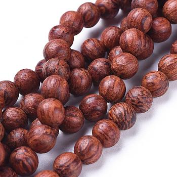 Wood Beads Strands, Natural Dracaena Draco(Dragon Tree) Wooden Beads, Round, 8mm, Hole: 1.2mm, about 51pcs/strand, 16.1 inch(41cm)