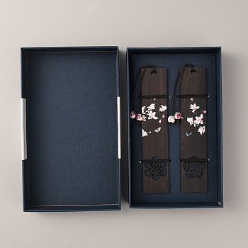 Rectangle Wood Bookmark, Butterfly & Flower Pattern Bookmark, with Gift Box, Coffee, Bookmark: 225mm, 2pcs