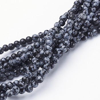 Natural Snowflake Obsidian Beads Strands, Round, 4mm, about 100pcs/strand, 15~16 inch