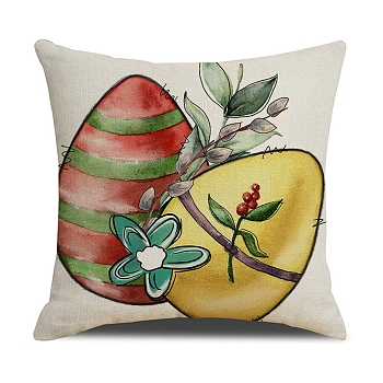 Easter Theme Linen Throw Pillow Covers, Cushion Cover, for Couch Sofa Bed, Square, Egg, 445x445x5mm