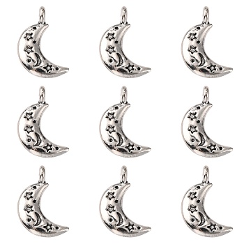 Tibetan Style Alloy Pendants, Moon with Star, Cadmium Free & Lead Free, Antique Silver, 19x10.5~11x3mm, Hole: 2.8mm, about 720pcs/1000g