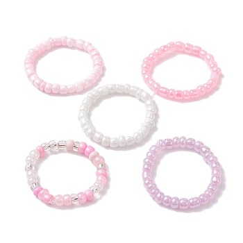 5Pcs 5 Color Glass Seed Beaded Stretch Finger Rings, Stackable Rings, Mixed Color, Inner Diameter: 20mm, 1Pc/color