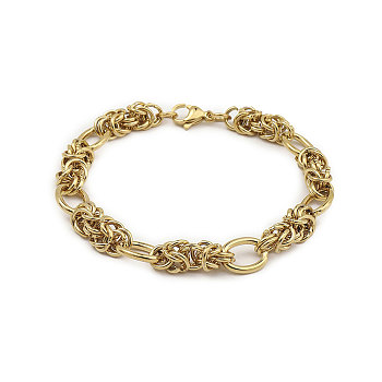 201 Stainless Steel Rings Knot Link Chain Bracelets for Men, Golden, 8-5/8 inch(22cm), Wide: 10mm