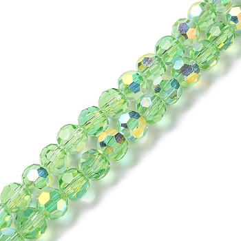 Electroplate Glass Beads Strands, AB Color Plated, Faceted, Rondelle, Light Green, 8x7.3mm, Hole: 1.4mm, about 70pcs/strand, 20.28''(51.5cm)