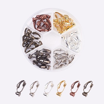 Brass Clip-on Earring Converter, Earring Findings, Mixed Color, 19x6x9mm, Hole: 1mm, 6pcs/color, 36pcs/set
