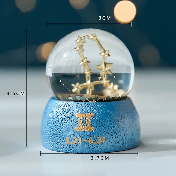 Zodiac Gifts, Constellations Snow Globe, Crystal Sphere House Gifts Desktop Decor, Crystal Ball Birthday Present with Base, Gemini, 45x30x37mm