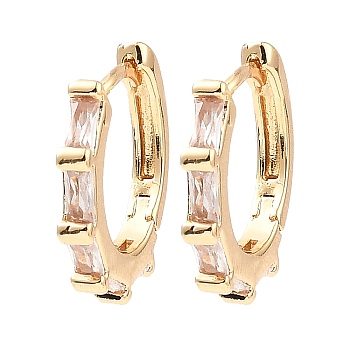 Brass Micro Pave Cubic Zirconia Hoop Earrings, Rectangle, Light Gold, 16x2x17mm
