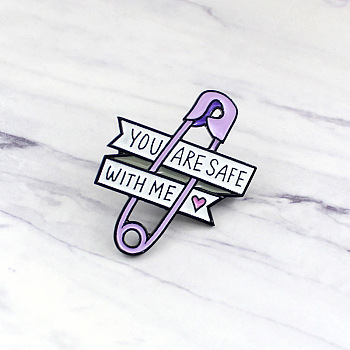 You Are Safe with Me" Heart-Shaped Pin - Symbol of Love and Protection, Violet, 1mm