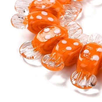 Handmade Lampwork Beads, Bumpy, Candy with Spot, Orange, 26~29x9x7.5~8mm, Hole: 1mm