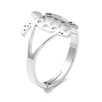 304 Stainless Steel Hollow Out Tortoise Adjustable Ring for Women, Stainless Steel Color, US Size 6 1/4(16.7mm)