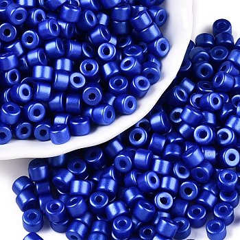 Baking Paint Pearlized Glass Seed Beads, Round Hole, Cylinder, Blue, 4x5.5mm, Hole: 1.8mm, about 2500pcs/pound