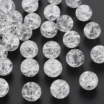 Transparent Crackle Acrylic Beads, Round, White, 12x11mm, Hole: 2mm, about 566pcs/500g.