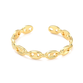 Coffee Bean Chain Shape Cuff Bangle, Brass Open Bangle for Women, Lead Free & Cadmium Free, Real 18K Gold Plated, Inner Diameter: 2-1/4 inch(5.75cm)x1-7/8 inch(4.9cm)
