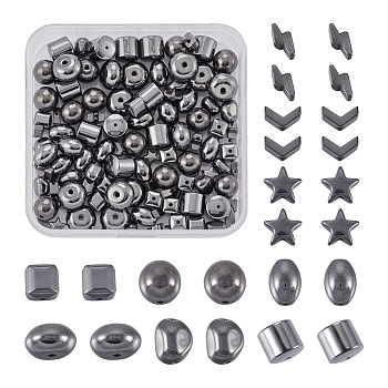135Pcs 9 Styles Non-magnetic Synthetic Hematite Beads, Star & Nuggets & Oval & Round, Mixed Shape, 15pcs/style