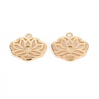Hollow Brass Charms Cabochons Settings, Nickel Free, Flower, Real 18K Gold Plated, 11x13.5x3mm, Hole: 1.2mm, Tray: 2mm